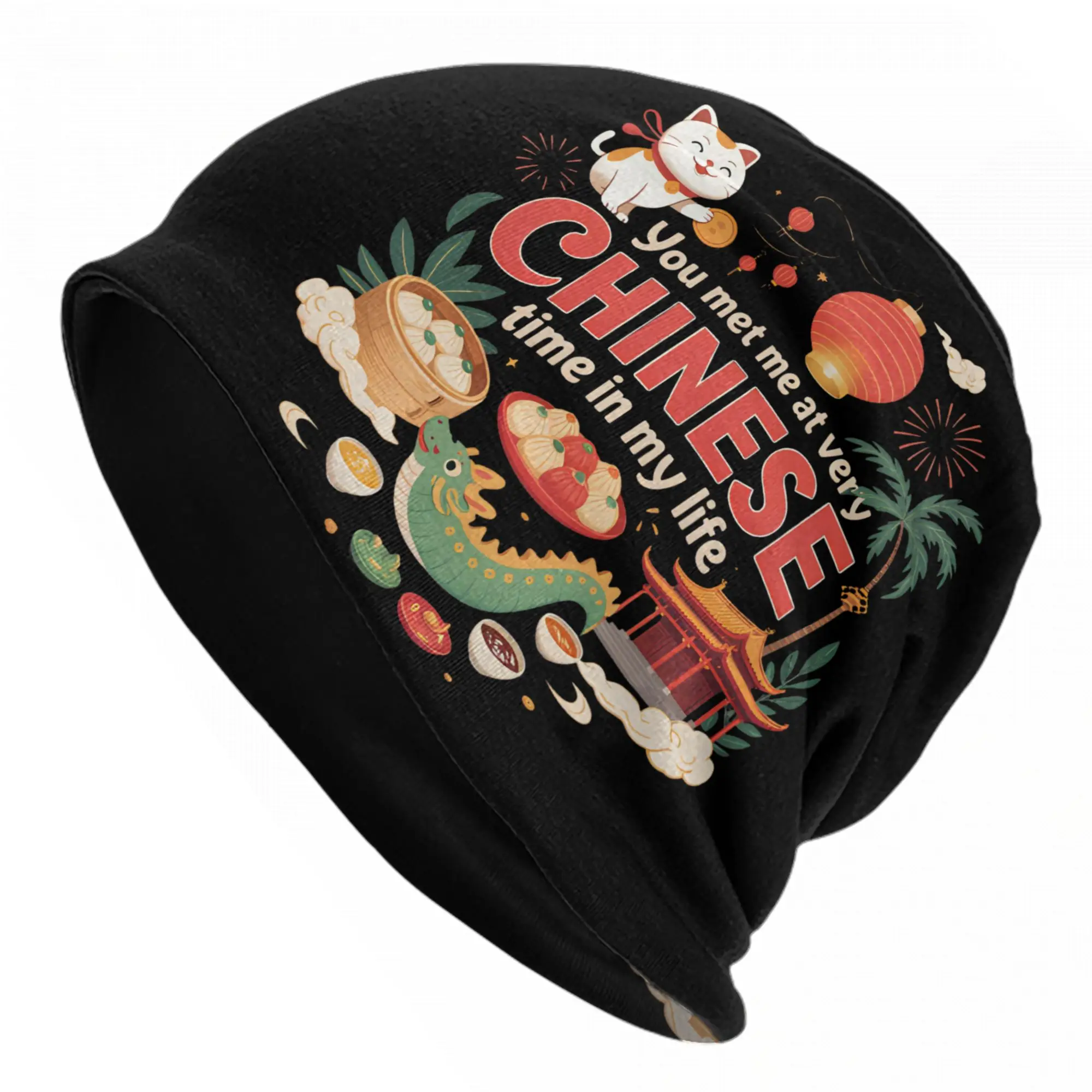 You Met Me at A Very Chinese Time in My Life  Bonnet Hat Fashion Outdoor Funny Meme Skullies Beanies Hats Multifunction Caps
