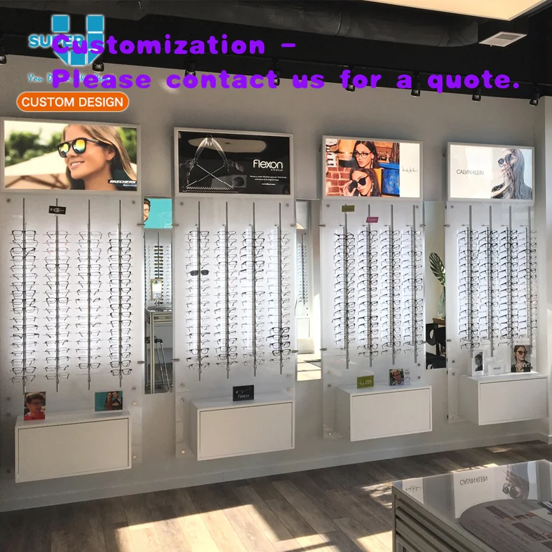 custom.Manufacture Custom Wall Mounted Sunglasses Aluminium Rod Unique Eyeglass Wall Display Lockable Optical Frame Displays