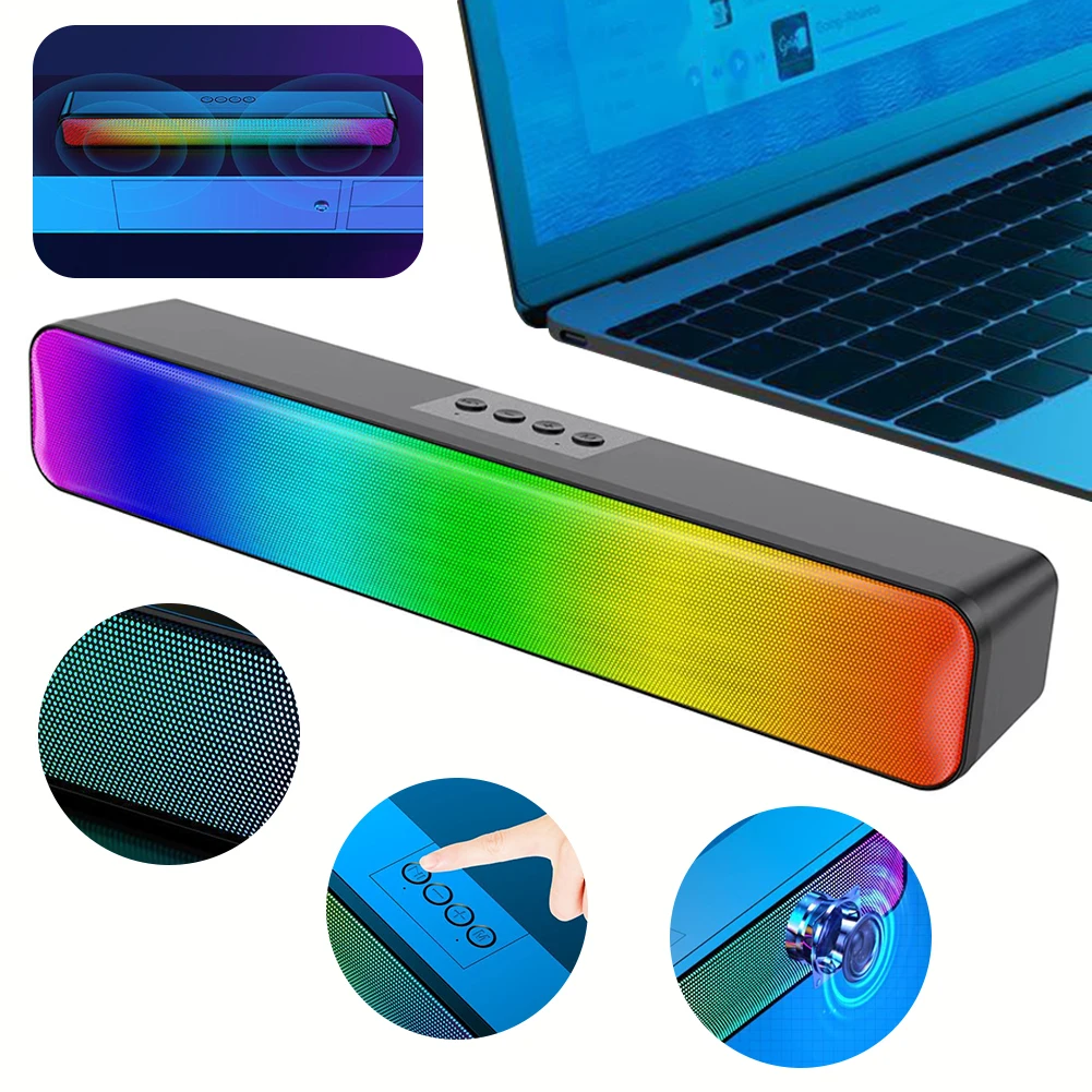 RGB Wireless Speaker Bluetooth-Compatible 3D Stereo Sound Bar USB Powered Music Player Double Speaker High Volume for PC Laptop