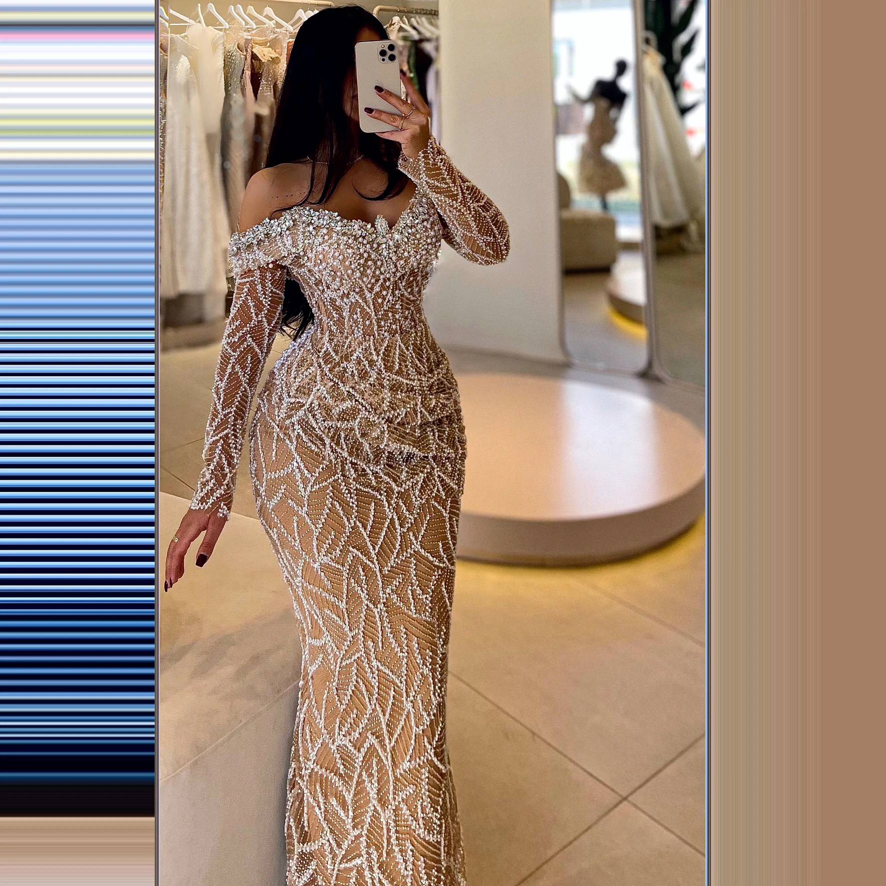 Simple Champagne Cocktail Dresses Mermaid Off Shoulder Long Sleeves Prom Dresses For Women 2026 Vestidos De Cóctel Customized TJ