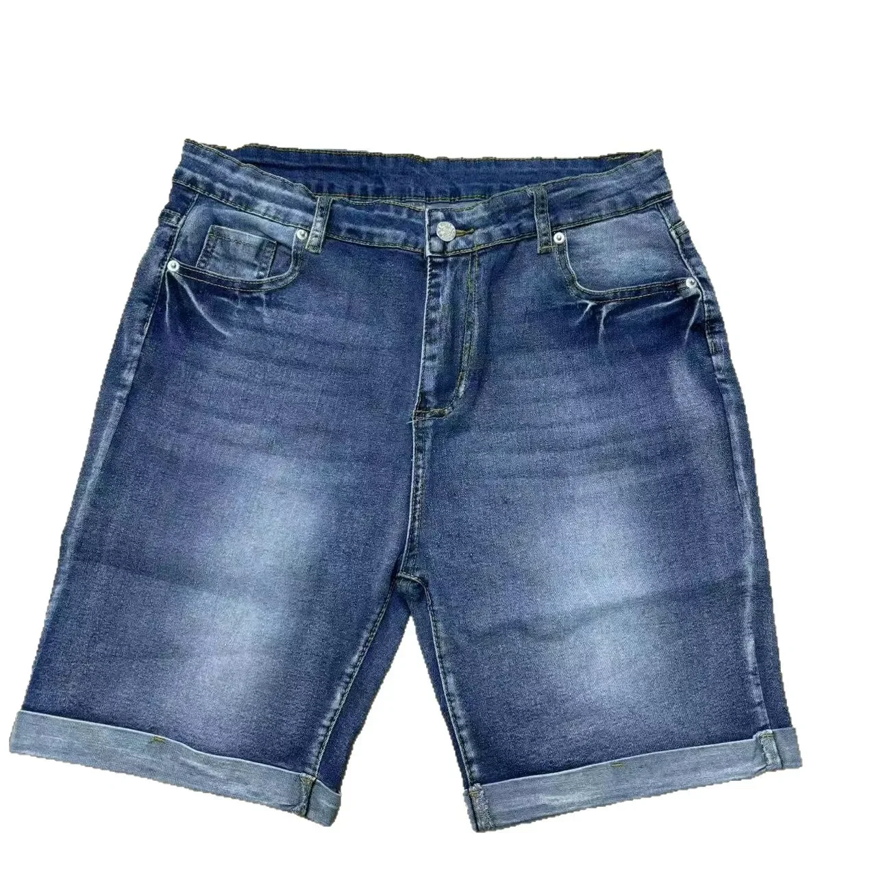 กางเกงยีนส์ผู้หญิง DENIM สั้นเข่าความยาวเอวสูงยืด Distressed ล้างผอมตรงสั้นกางเกง 2025 ฤดูร้อน Streetwear