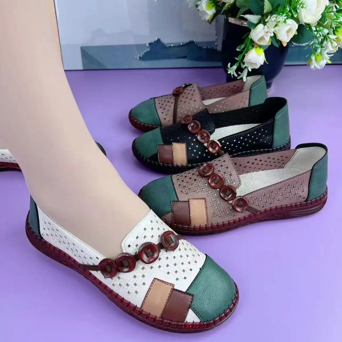 All-match Women Leather Flat Shoes Low-heel Comfortable Female Summer Autumn Loafers Soft Sole Breathable Mom Flats Ladies Shoes