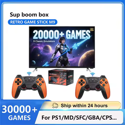 M9 4K Retro Game Stick Video Game Console 64GB 30000 Games with 2.4G Double Wireless Controller for PS1/GBA for Dropshopping