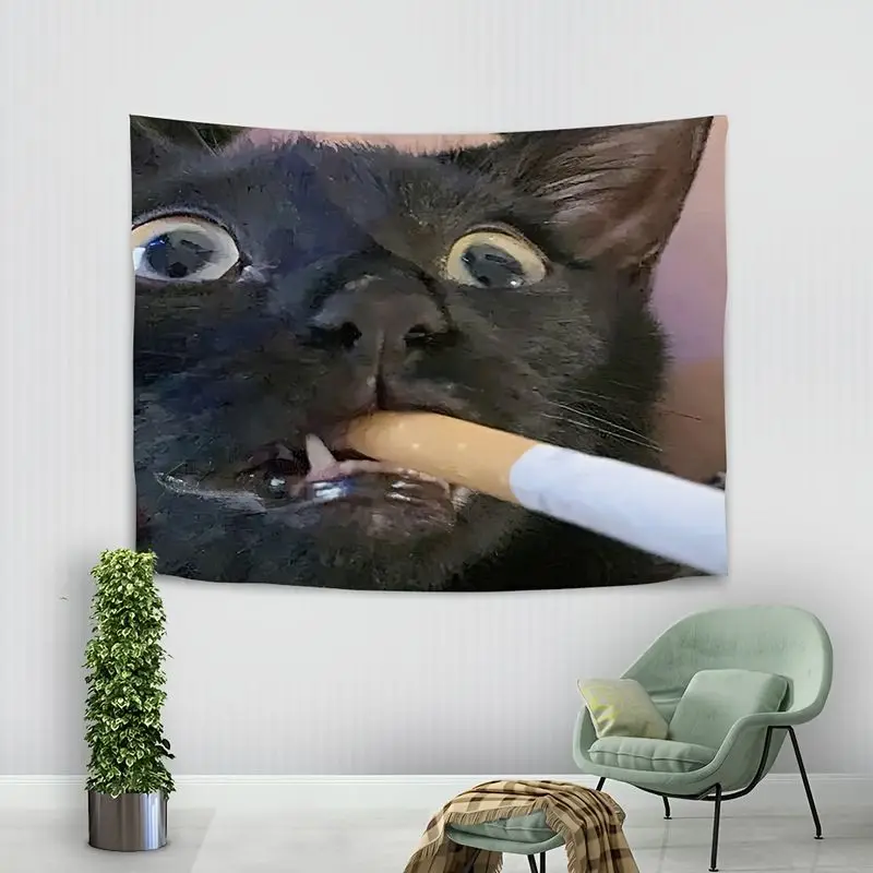 VIKAMA Funny Realistic Black Cat Fun Parody Creative Tapestry, Humorous Wall Hanging for Bedroom Living Room Dorm
