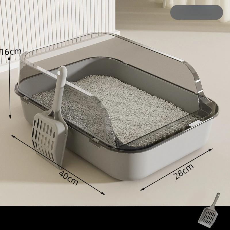 Open Cat Litter Box Medium SizeThickening Kitty Sandbox Semi-enclosed High Side Splashproof Pet Bedpans with Litter Scoop Cat