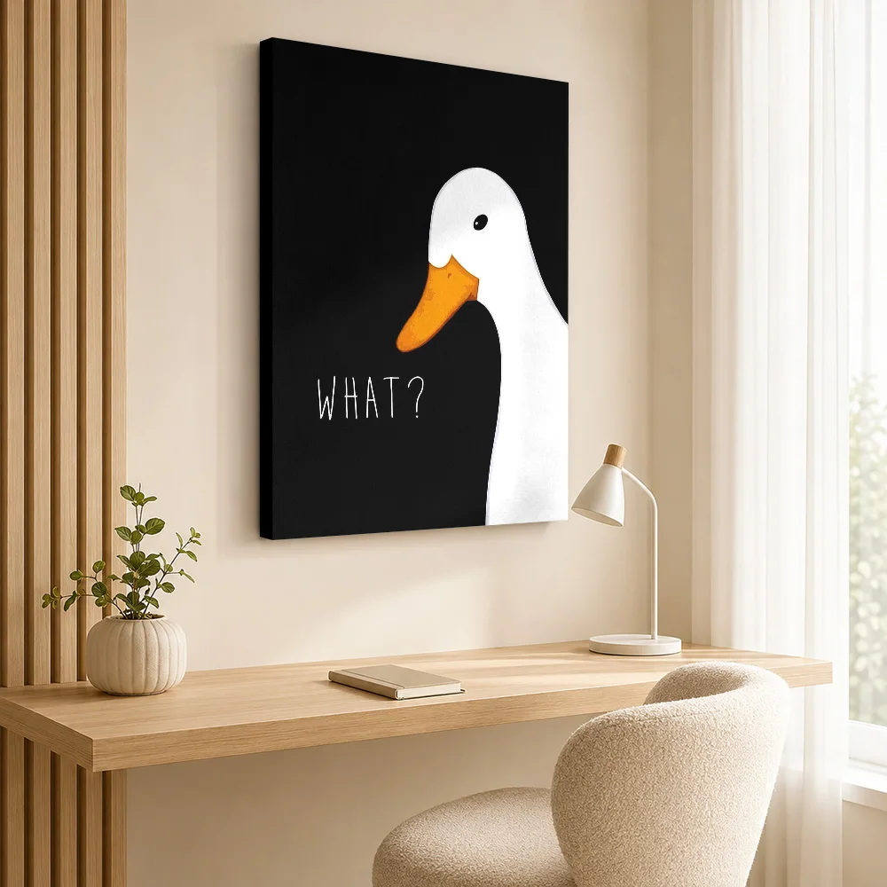 Duck What Humor Quote Wood Framed Canvas Print Personalized Photo High Contrast Monochrome Portrait Wall Art For Home Office