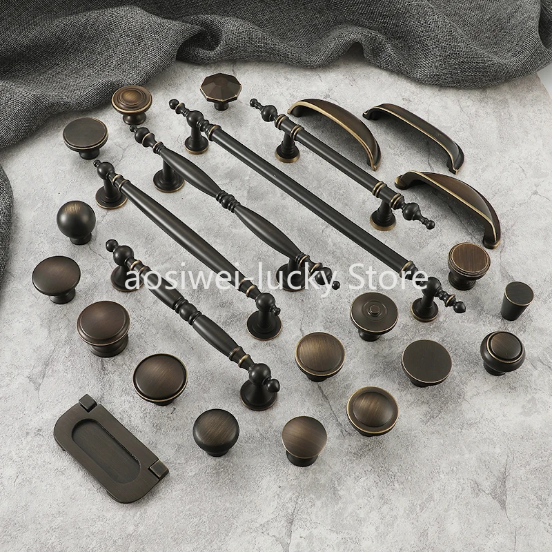 Tiradores de armario y armario de cobre antiguo amarillo americano Retro, tiradores de muebles de latón puro modernos de lujo ligero francés