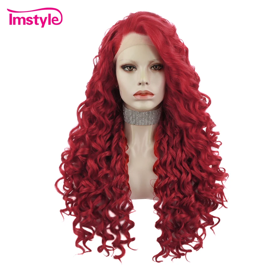 

Imstyle Synthetic Lace Front Wig Red Wig Long Curly Lace Wigs For Women Heat Resistant Grey Cosplay Wig