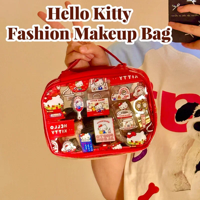 Cute Kitty PVC Cosmetic Bag Waterproof Large Capacity Handheld Storage Bag Portable Travel Toiletry Organizer For Women