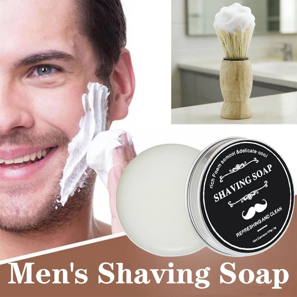 110g Mens Sandalwood Shaving Soap in Aluminum Box Facial Cleansing Shaving Brush for Wet Shave Rich Foam for Smooth Shaving Care