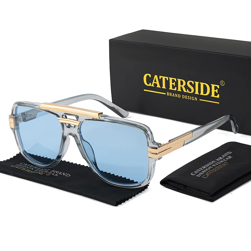 CATERSIDE Retro Herren-Sonnenbrille mit quadratischem, großem Rahmen, flachem Oberteil, Doppelbrücke, Piloten-Punk-Sonnenbrille, Damen-Party-Reisebrille, UV400 – Detail 10