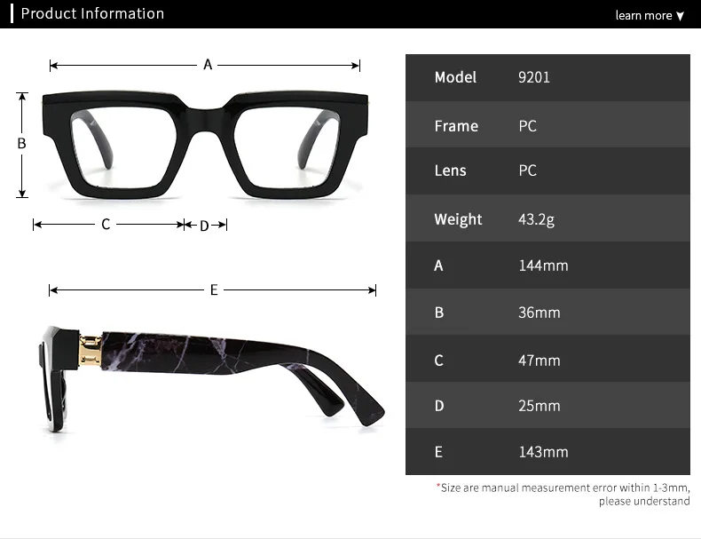 Marke Design Retro Lesebrille für Mann und Frauen Mode Luxus Beine Große Größe Quadratische Presbyopie Brillen Dioptrien 0 bis + 6,0 – Detail 3
