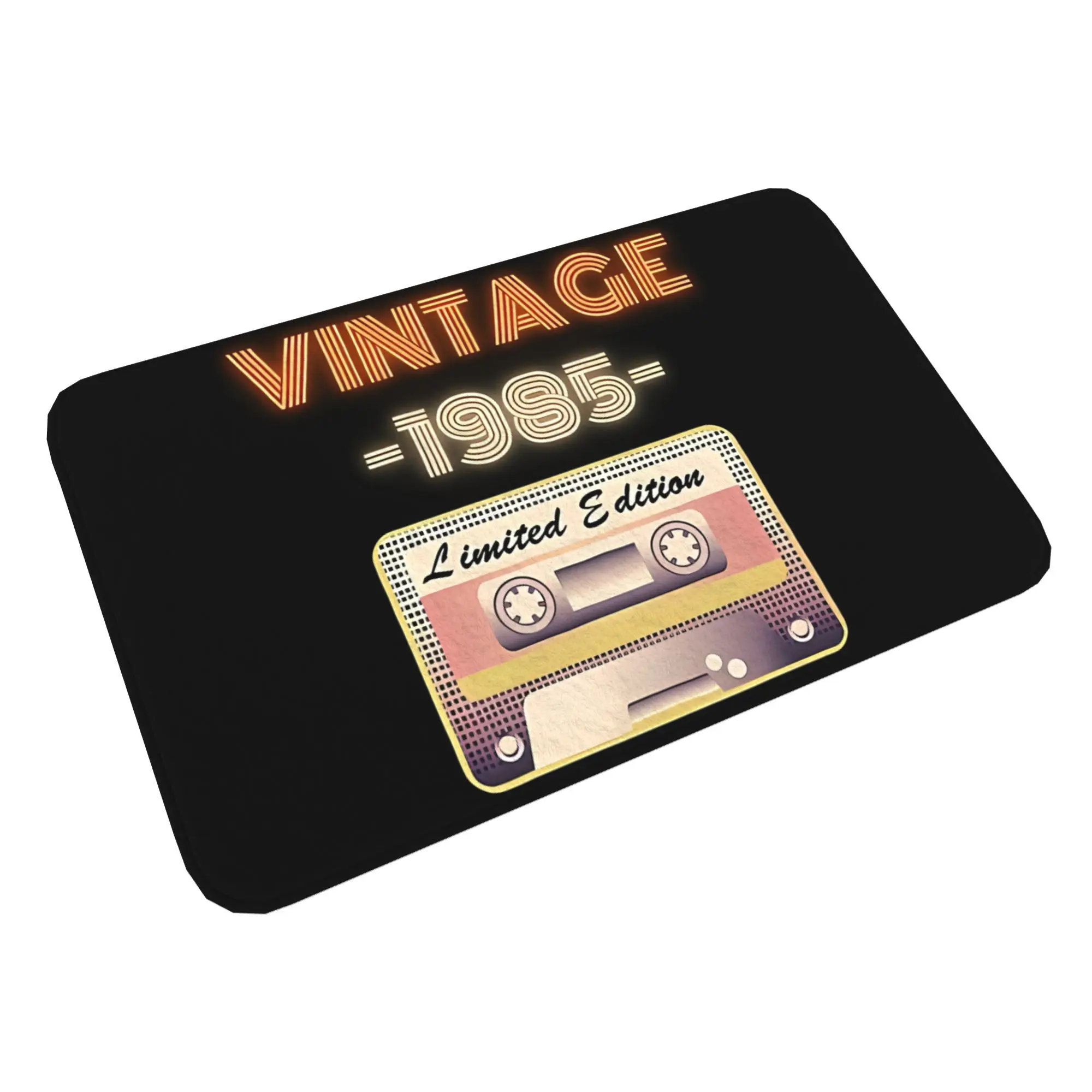 1pcs 1985 Vintage Cassette Tape Doormat Black Background Non Slip Washable Floor Mat  40x60cm