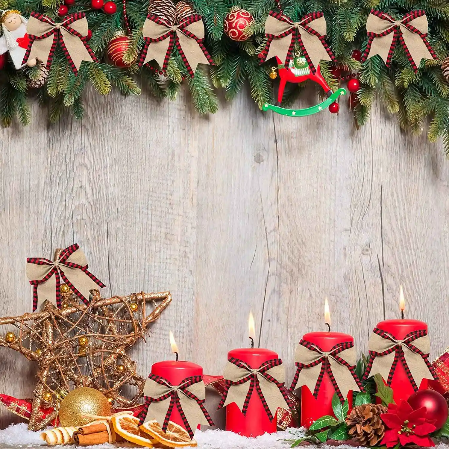 BUY A2294Z Plaid Wired Ribbons Christmas Burlap Fabric Craft Ribbon Wrapping Ribbon Rolls with Checkered Red