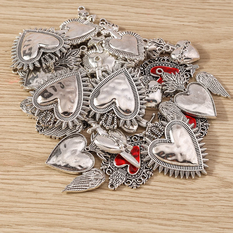 4pcs Mix Cute Alloy Love Heart Charms Pendants for Jewelry Making Drop Earrings Necklaces Bracelets DIY Handmade Crafts Supplies