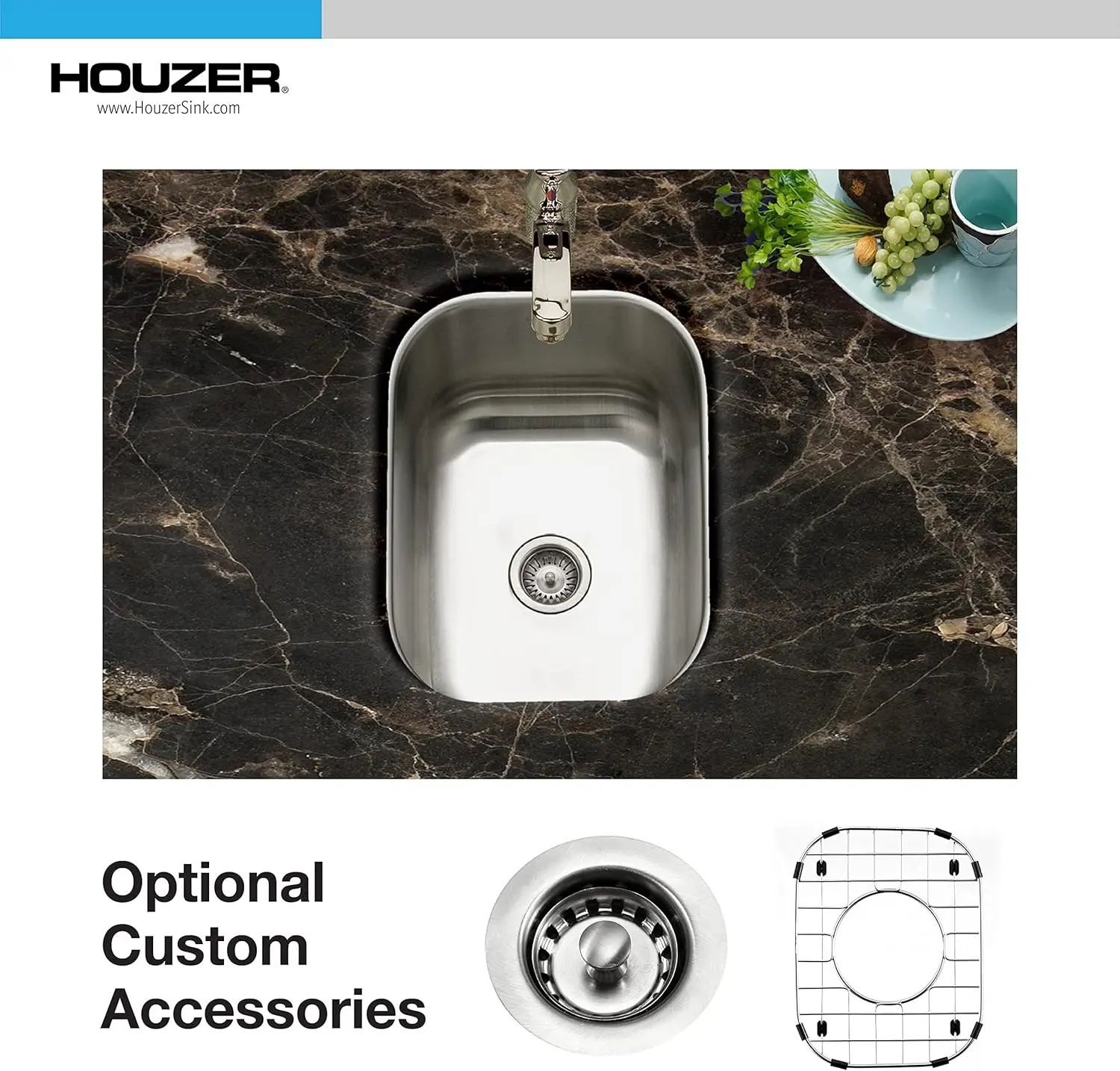 HOUZER CS-1307-1 Spüle, 12-3/8" x 14-13/16" x 6-1/4", Edelstahl