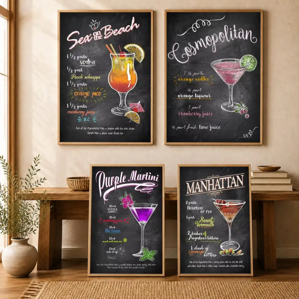 Cocktail Drinks Daiquiri Mojito Gin Tonic Bar Pub Poster Stickers Self Adhesive Painting Art Decals for Bedroom Room Home Decor