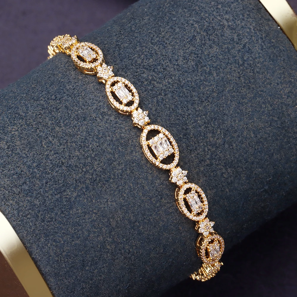 

Bride Talk New Design High Quality Cubic Zirconia Fashion Bracelet High Quality Dubai Bridal Wedding Jewelry Set