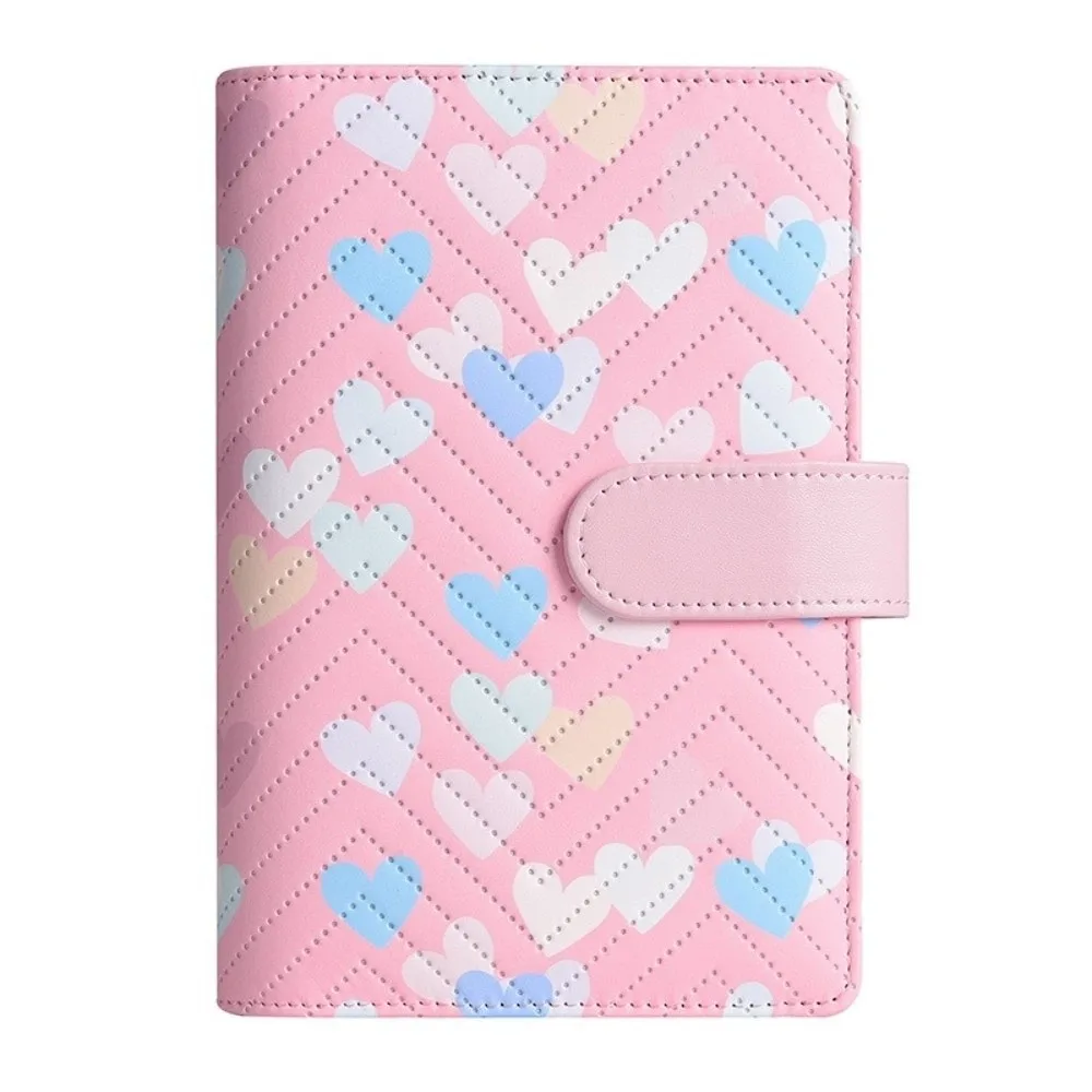 A6 Size PU Leather Binder Heart Loose-Leaf Design 6 Ring Notebook Cover Colorful Pattern Sturdy Cover Cash Envelope Holder