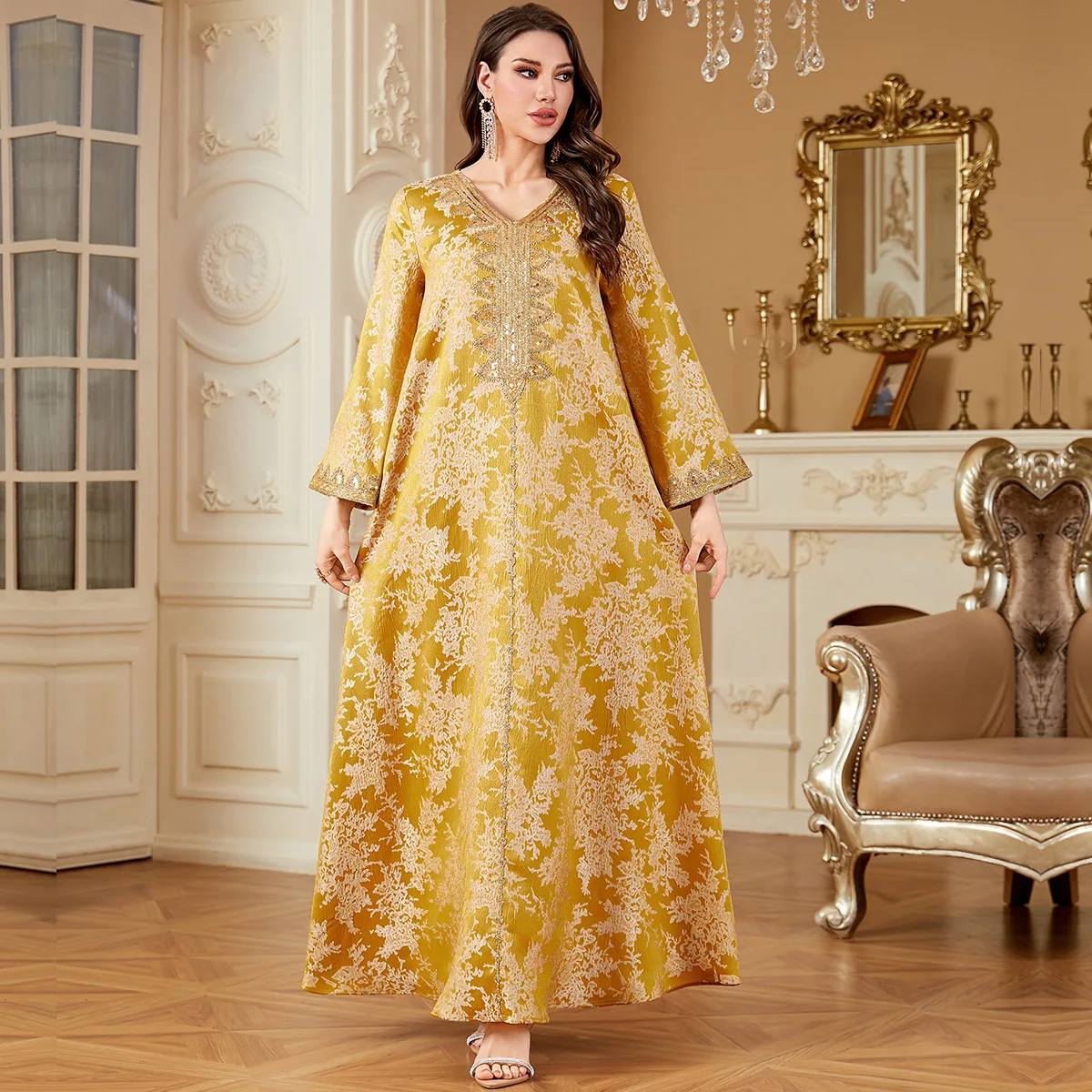 Abito da donna Medio Oriente Ricamo Nuovo musulmano Dubai Abaya Turchia Vestaglie Moda Abaya Marocchino Caftano Femme Vistidos Musulmana