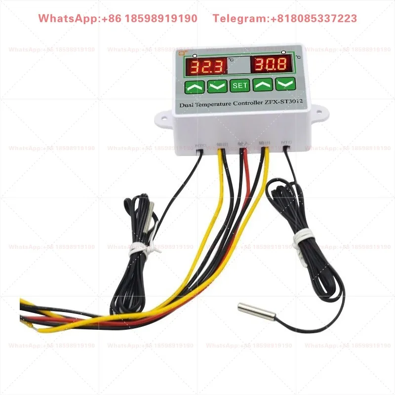 ST3012 Microcomputer Dual Temperature Controller Dual Probe Relay Output 12V 24V 220V Heating Cooling Thermostat Switch