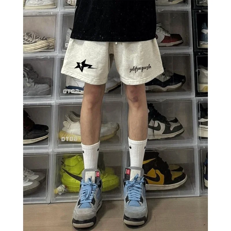 

Американские свободные повседневные мужские шорты для баскетбола, летние спортивные брюки до колена с принтом звезд и букв, тренд уличной моды