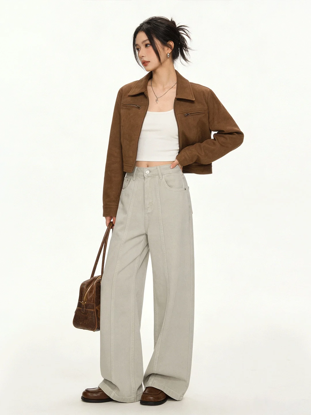 

High Waist Straight Leg Jeans Korean Sle Casual Commute Wide Leg Floor Length Pants Spring Early Season Slimming Effect