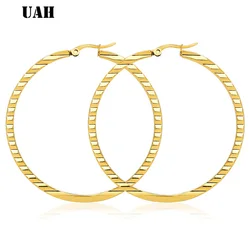 UAH Gold Stainless Steel Big Circle Round Hoop Earrings Long Basketball Celebrity Creole Earrings Brincos Jewelry for Women