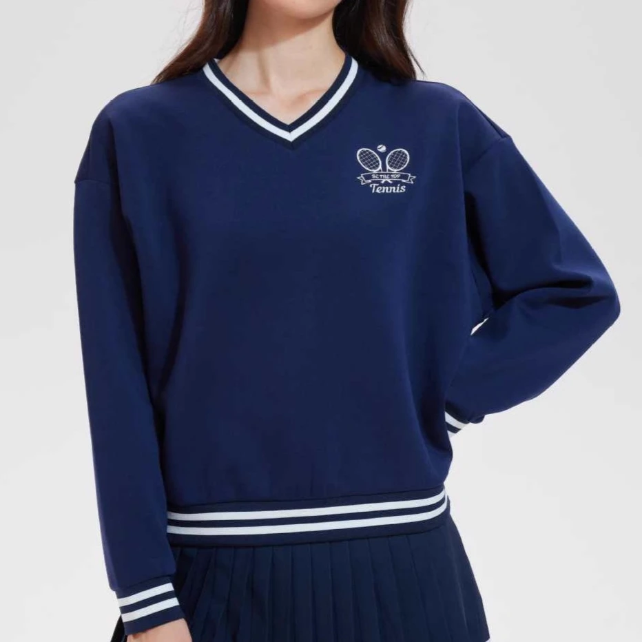 Autumn winter women's sports sweater V-neck tennis shirt casual loose long-sleeved sports T-shirt hoodie sweater badminton shirt