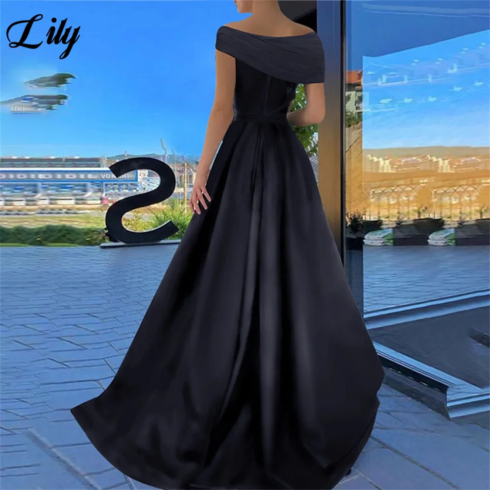 Lily Black A Line abiti da sera Side Split Stain Charming Prom Dress Off the Shoulder V Neck abiti da festa vestidos de noche