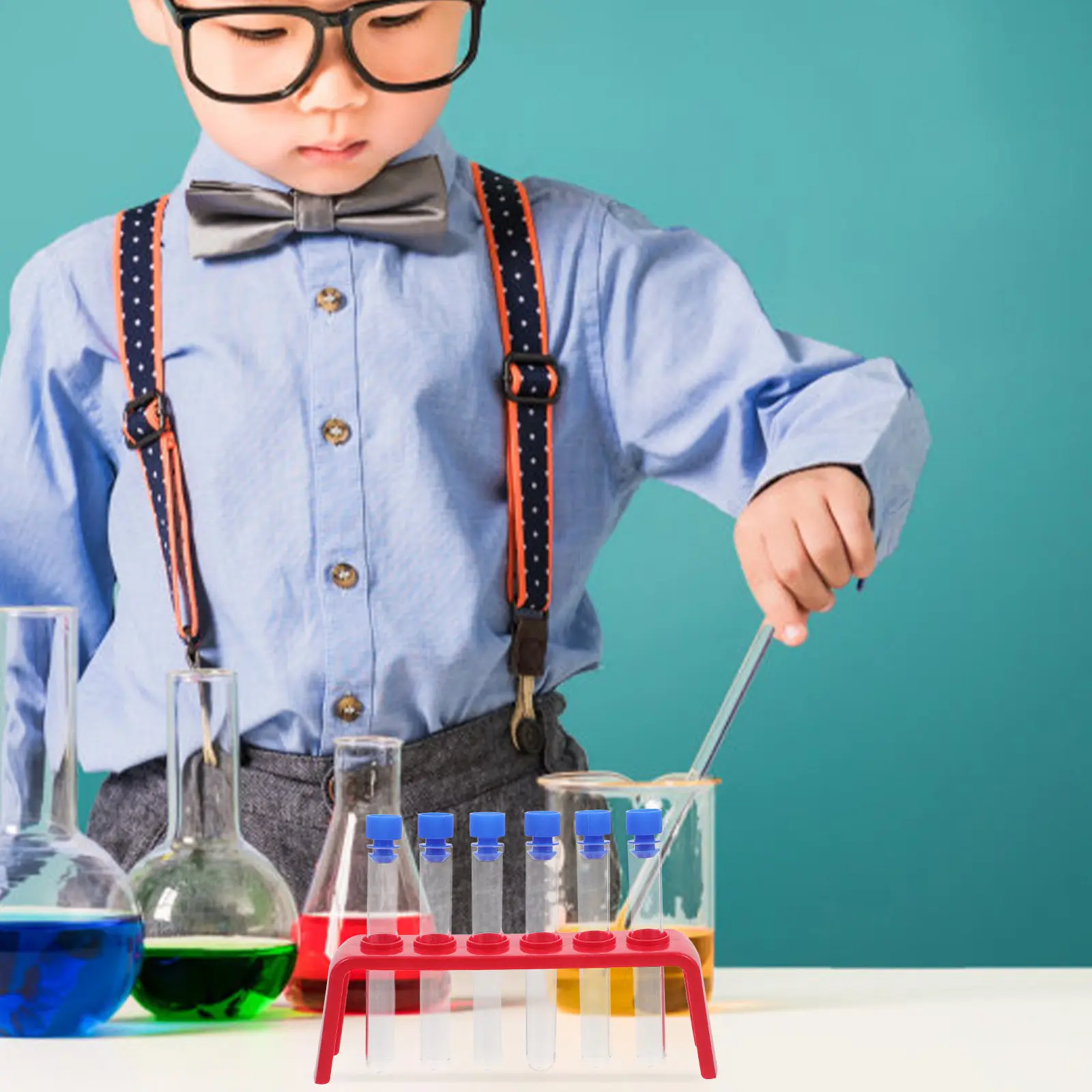 6Pcs Science Experiment Set Plastic Test Tubes Holder Rack Caps Clear Laboratory Containers Kindergarten Stem Educational Kit