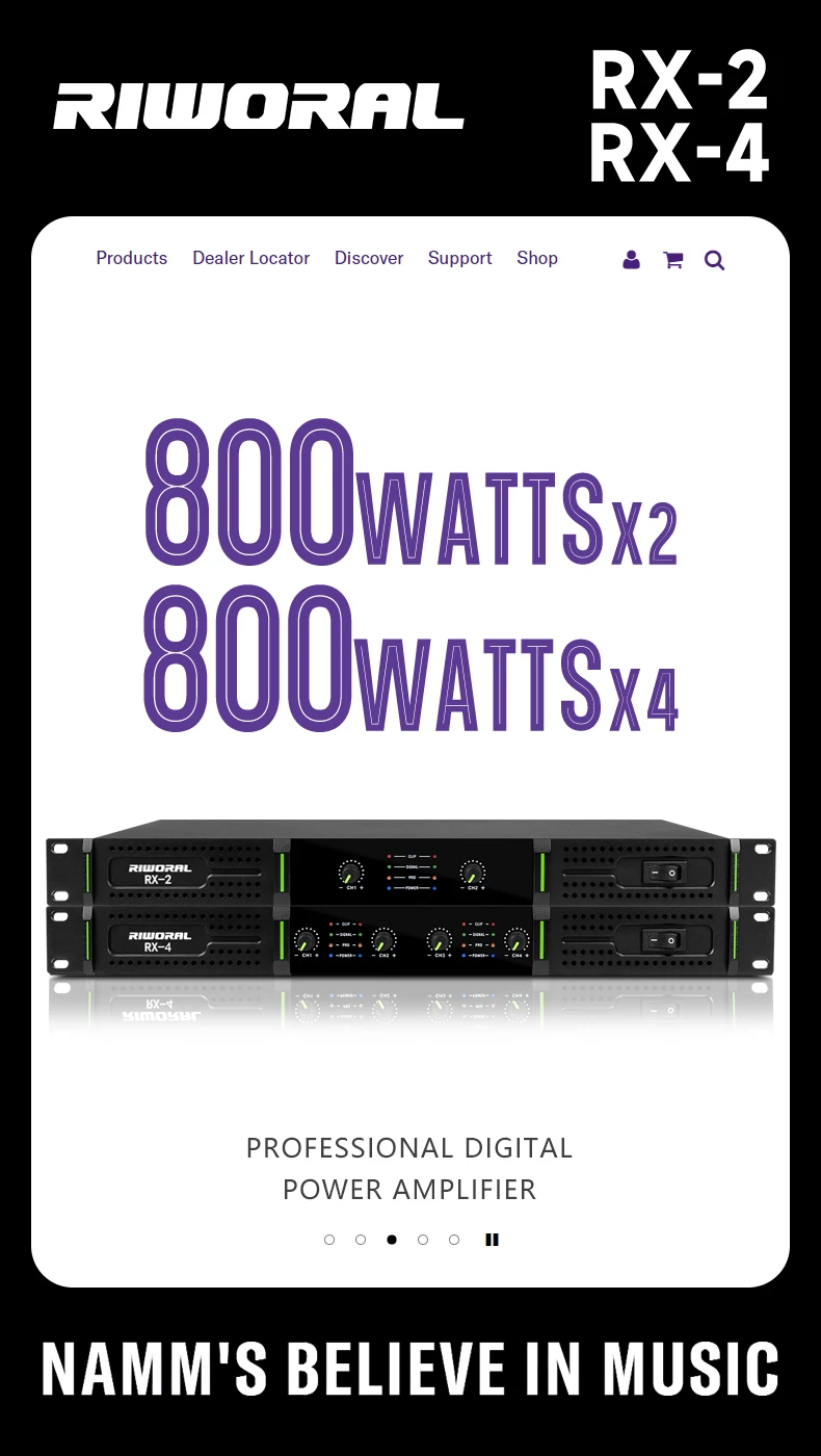 RX-4 Amplificatore audio video stereo professionale a 4 canali da 800 Watt per performance sul palco