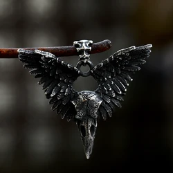 BEIER 2022 New Arrival 316L Stainless Steel Skull Crow With Wings Pendant Necklace For Men Antique Color Jewelry Wholesale