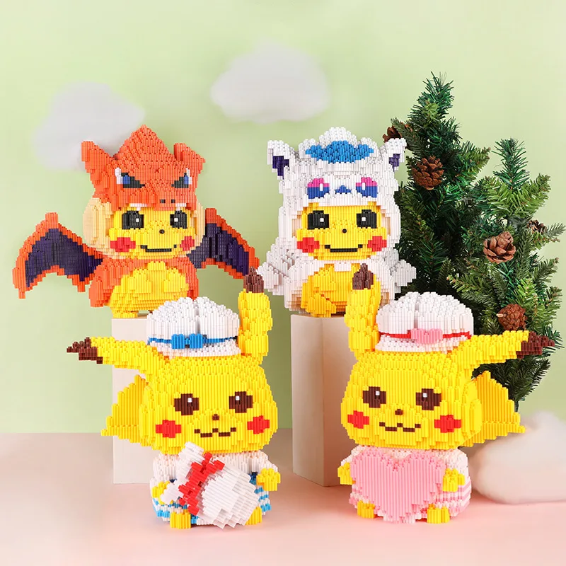 Super Huge Pokemon Anime Pikachu Figures Diamond Micro Building Blocks Games Model Bricks Decompression Toys Kids Birthday Gifts