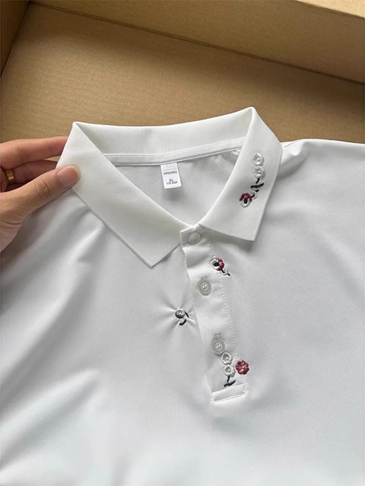 

Белая мужская футболка с цветочной вышивкой irt ort Sve Slim Fit Summer High End Feel American Collar f Sve