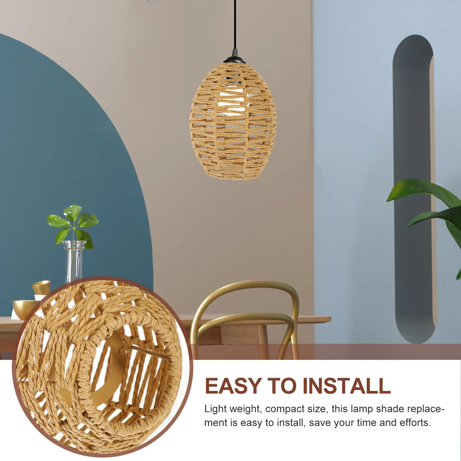 

Household Khaki Woven Lampshade Rustic Handmade Pendant Lamp Shade Decorative Light Cover for Restaurant Guesthouse