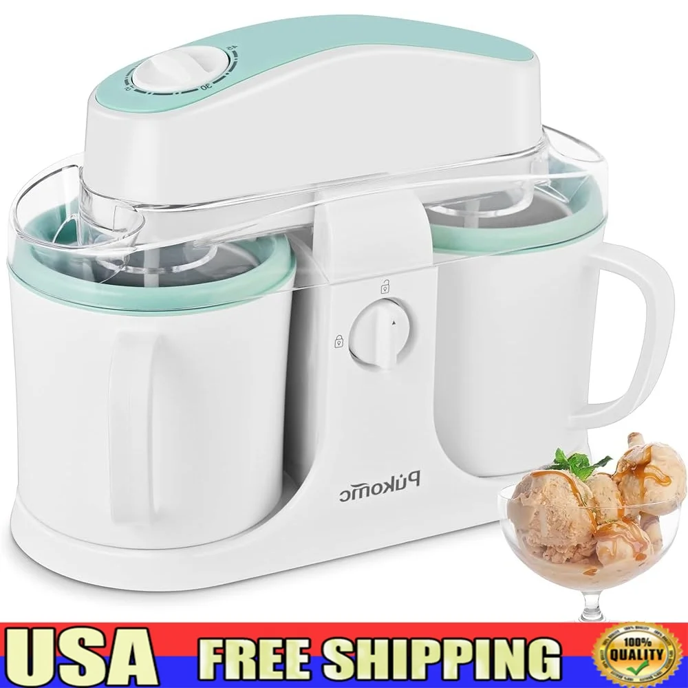 ماكينة صنع الآيس كريم المنزلية مع وعاءين، عملية سهلة، تنظيف سريع، محلية الصنع، قاعدة مضادة للانزلاق، مطبخ مثالي