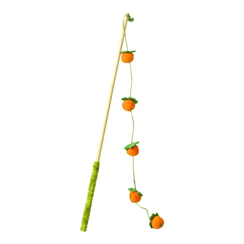 Wooden Cat Teaser Wand with Bells, Interactive Feather Toy for Indoor Cats, Fun Pet Play Toy