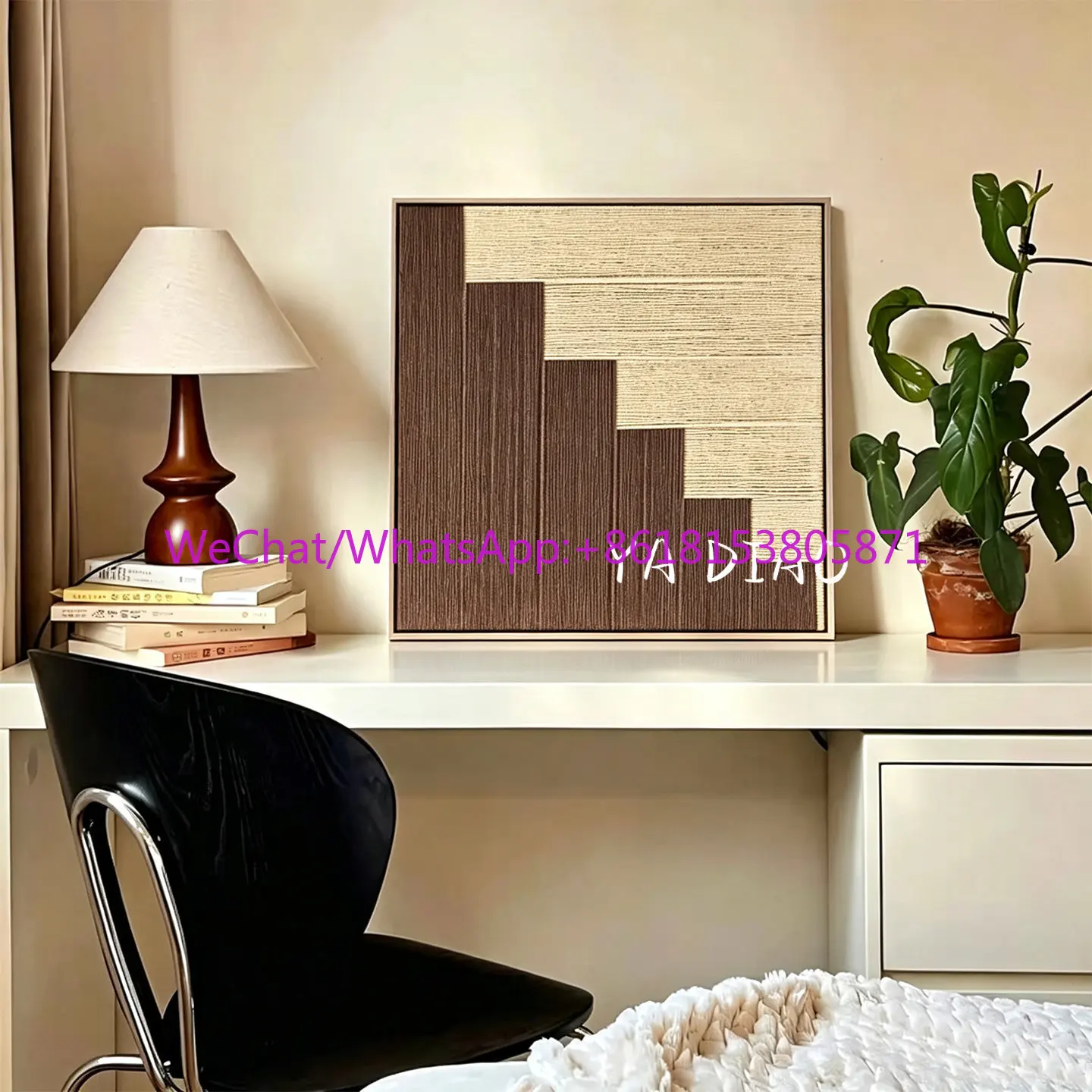Wabi-sabi plaid three-dimensional wool weaving feeling living room advanced feeling hanging paintings