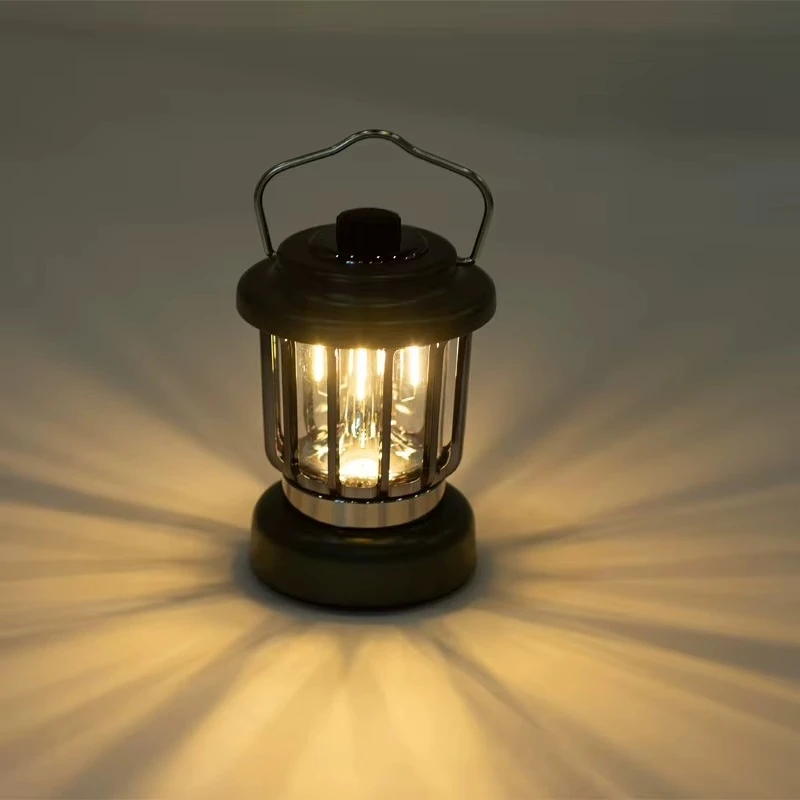 Vintage LED Camping Lantern USB Rechargeable Retro Outdoor Tent Lamp for Glamping Emergency Hanging Atmosphere Light