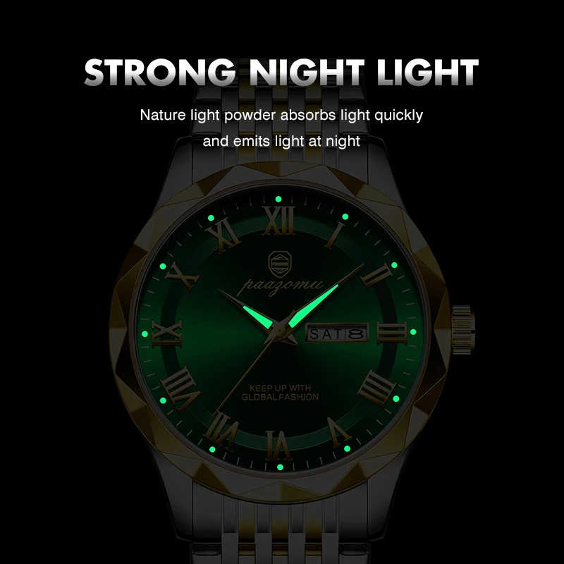 Reloj de pulsera PAAZOMU de cuarzo de lujo para hombre, relojes deportivos para hombre, Reloj luminoso resistente al agua con fecha y semana, Reloj de acero inoxidable para hombre + caja