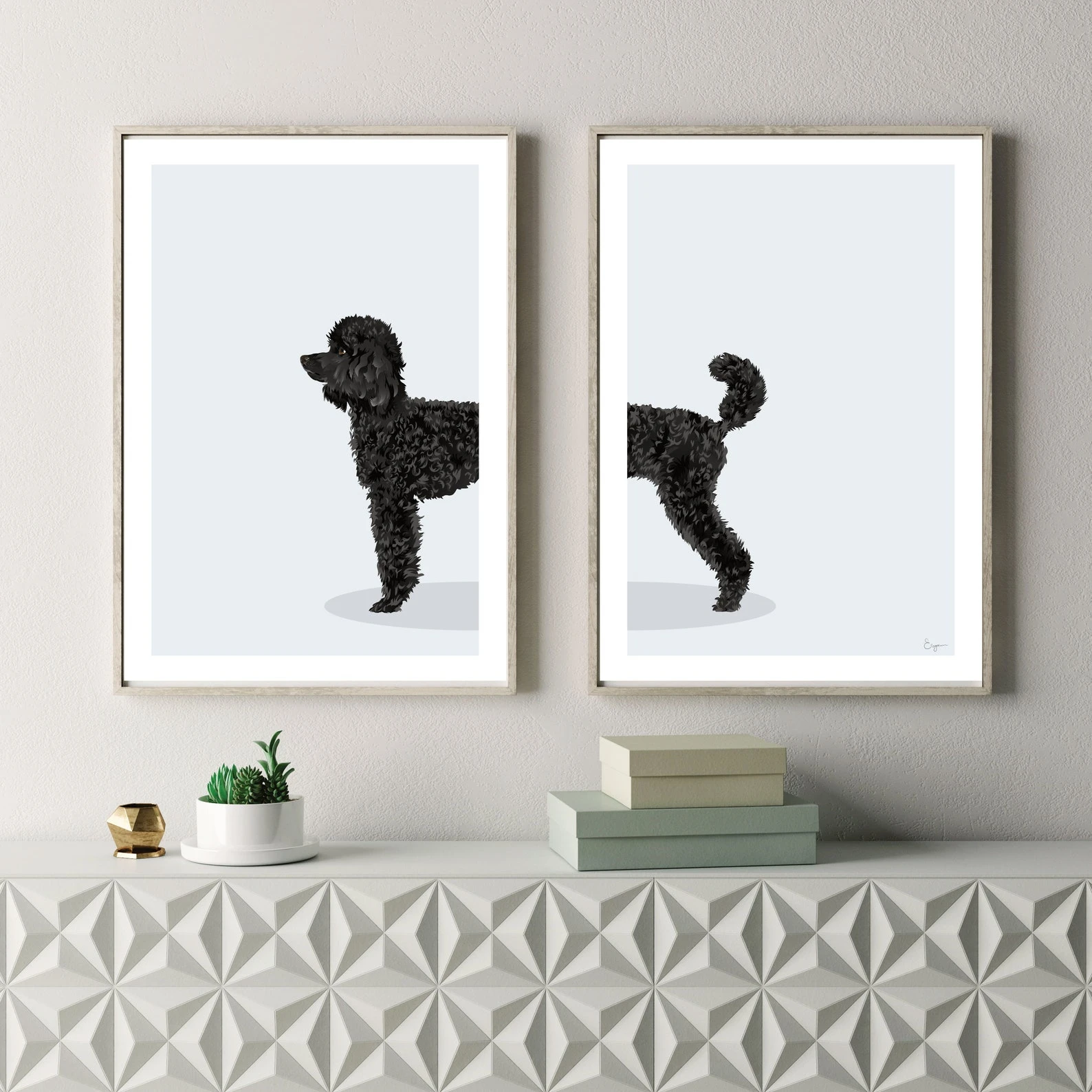 Black Poodle Dog Set of 2 Digital Prints Kawaii Posters For Room Living Canvas Decoration Painting Art Home Wall Decor Poster