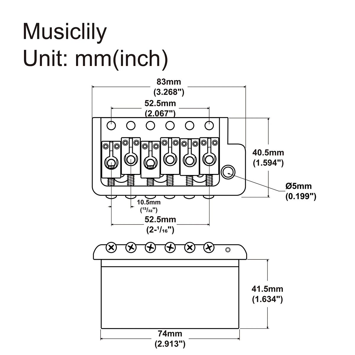 Musiclily Ultra 52.5mm Full Solid Brass 6 Screws PRS Style Tremolo Bridge Knife Edge for Strat Style Electric Guitar, Hybrid