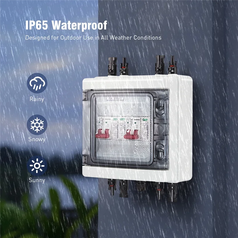 صندوق تجميع بالطاقة الشمسية ABDJ مع حماية متعددة الطبقات، حماية من زيادة التيار الكهروضوئي 2 مدخل 2 خارج DC40A مفتاح عازل، IP65 مقاوم للماء