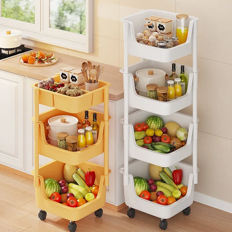 Kitchen Shelves Storage Trolley Household Floor Trolley Multilayer Vegetable Fruit Spice Organizer Rack Shelf Cart