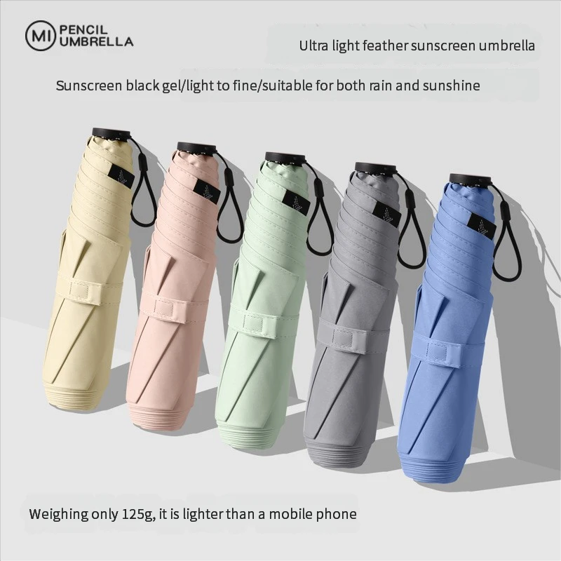 125g Ultra Light Portable Sun Umbrella, 3 Fold 6 Ribs Pencil Umbrella, UV Protection Rain & Sun Dual Use