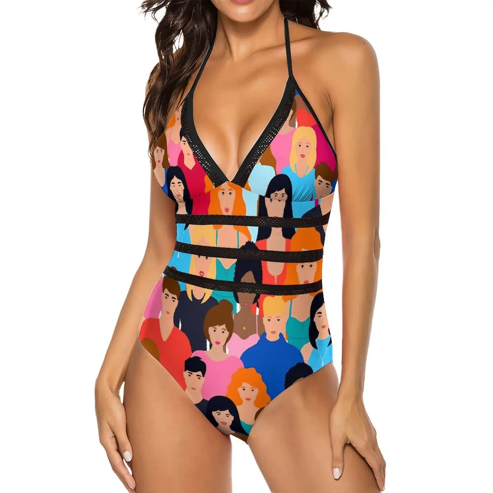 

Character Avatars Swimsuit Multiculturalism One Piece Swimwear Push Up Sweet Bathing Suit Sexy Holiday Surf Pattern Bodysuit