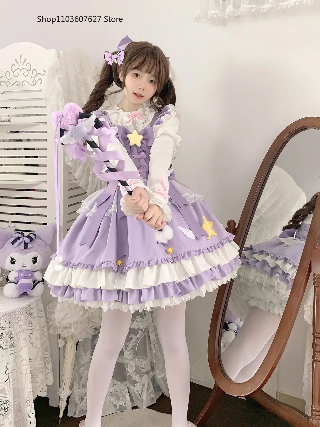 Anime Lolita Jsk Mini fur s Set pour femmes, Sweet Magic Star, Bow Ruffles Princess Cosplay Costumes, Robes de soirée pour filles, Cute Maid fur s