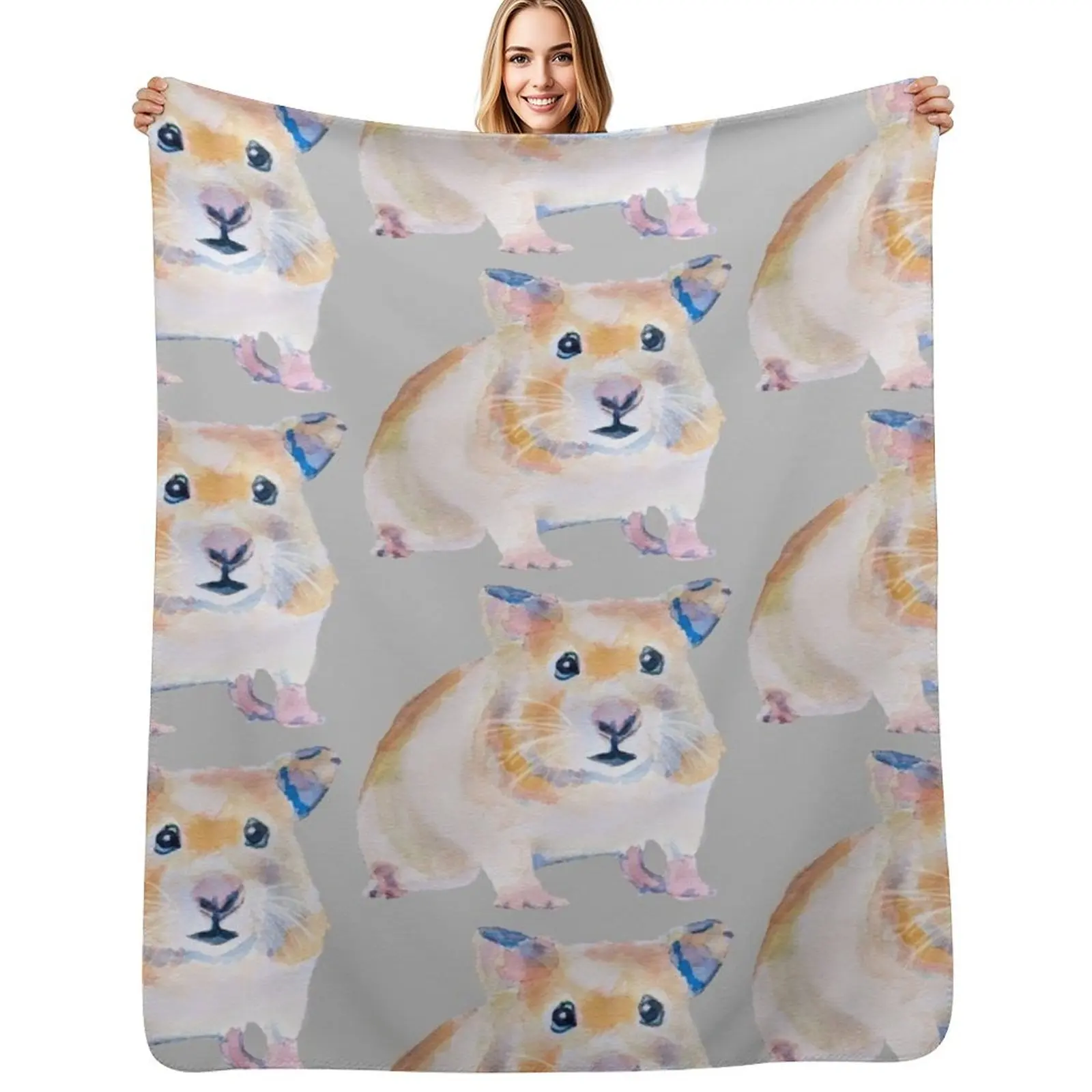 Colorful Hamster Watercolor Throw Blanket Flannels Summer Thin Cute Bed linens Hairys Blankets