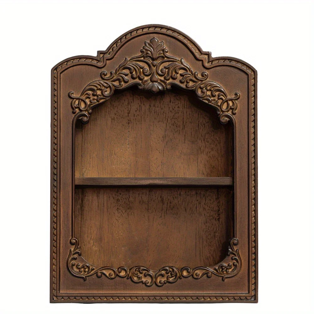 Luxurious Antique Wooden Relief Shelf: Wall-Mounted, Multi-Purpose, Exquisite Wooden Shelf Intricate Carvings Storage Cabinet